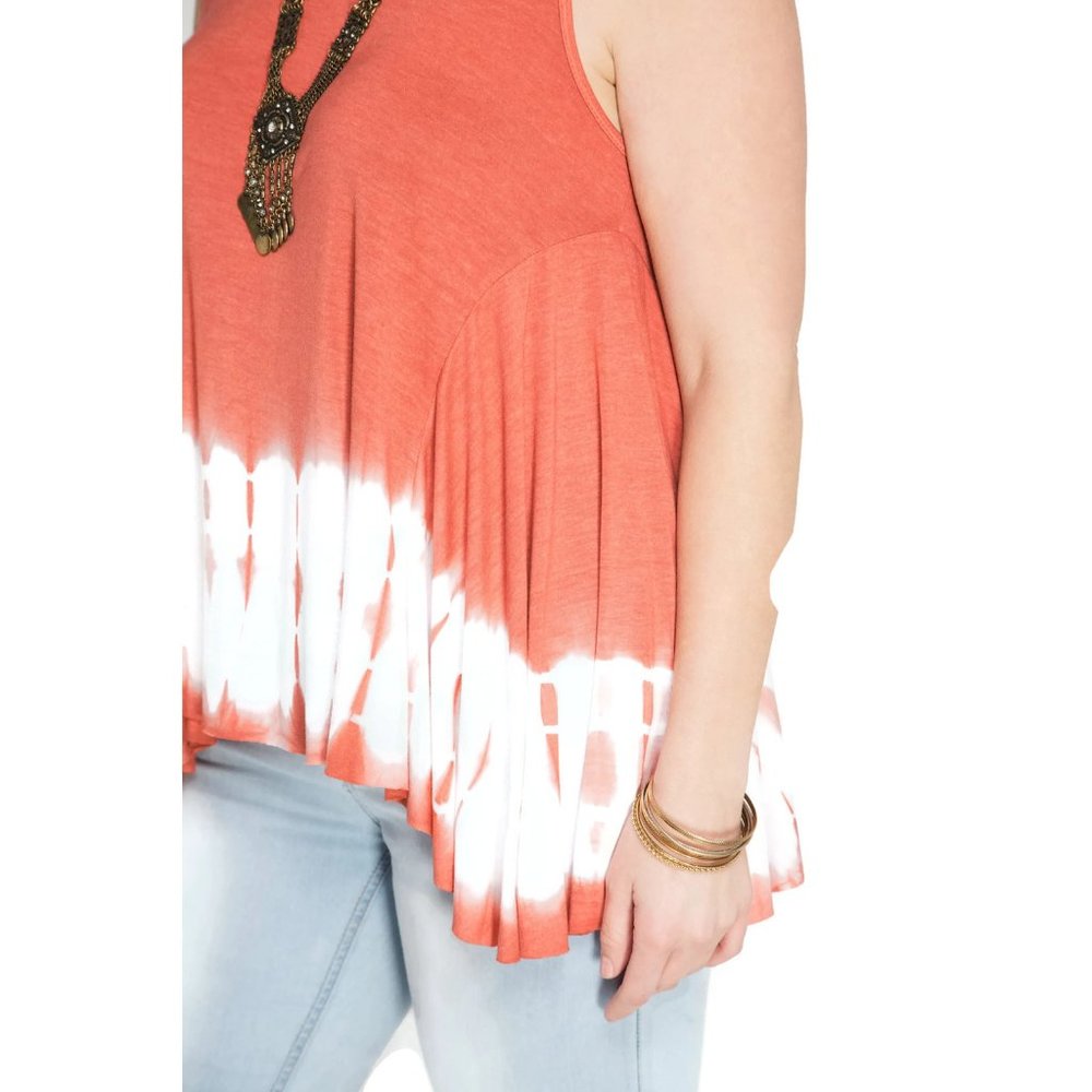 She & Sky Tie Dye Sleeveless Tank Top, Coral   *  Plus Size - Picture 2 of 3